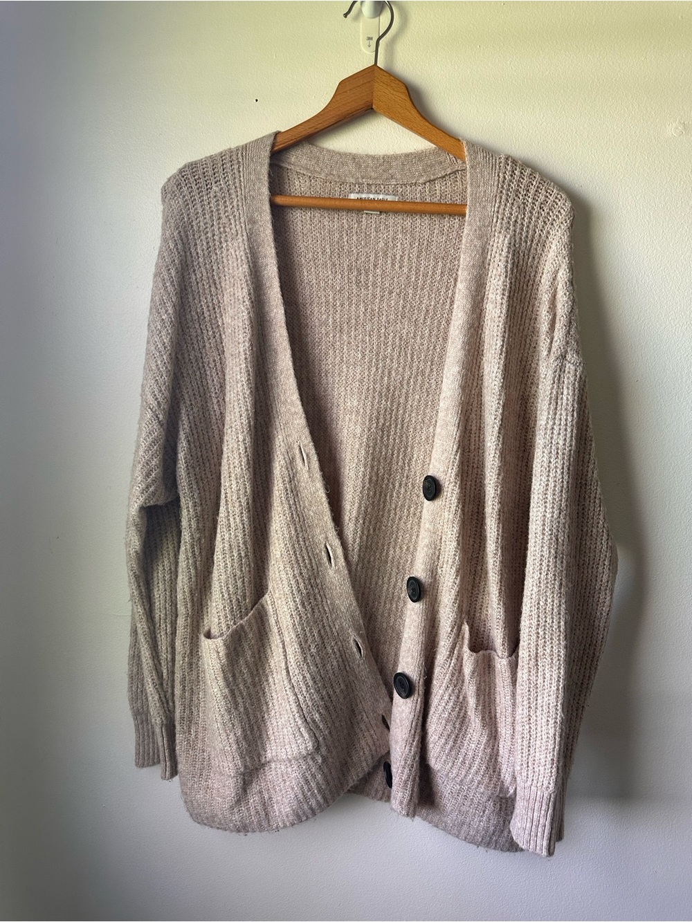 American Eagle Outfitters Neutral Taupe Ribbed Button Cardigan